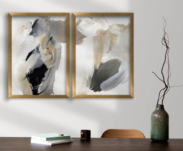 Wallity Cuadros Decorativos enmarcados en MDF Negro, Gris y Beige (2 piezas)